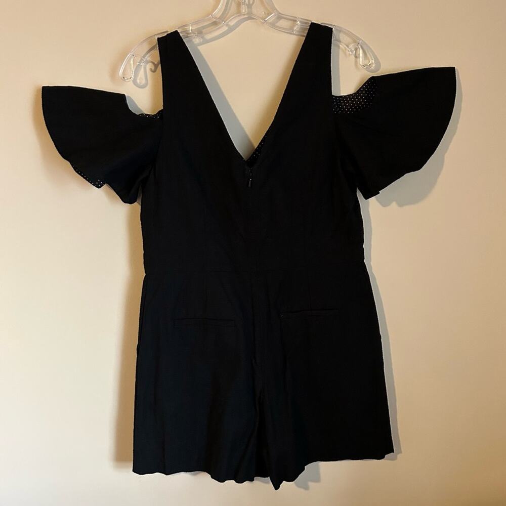 Anthropologie Elevenses Black V-Neck Flutter Sleeves Cold Shoulder Romper Size 6 - Picture 8 of 12
